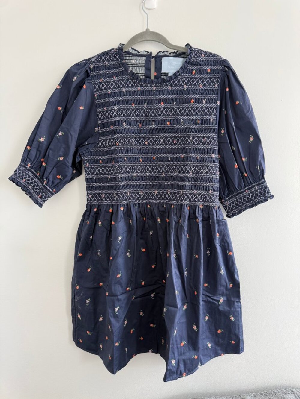 Hill House Home The Nap Dress Navy Floral Smocked Midi XL